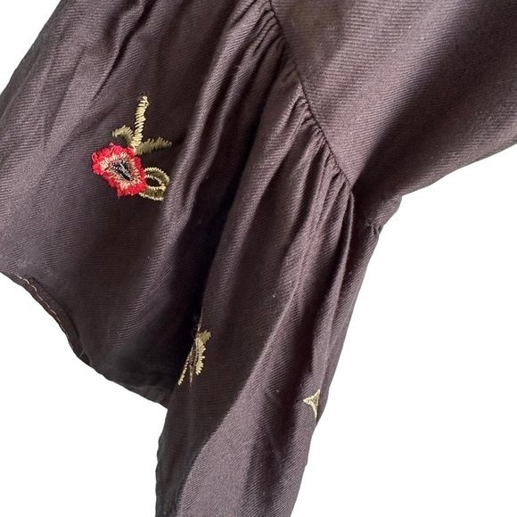 ZARA Basic Collection Black Floral Embroidered Flared Sleeve Boho Ladies Dress,L - Picture 5 of 8